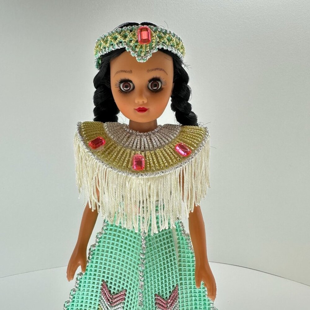 Vintage Indian Princess Doll 2Pc 14" Plastic Canvas Beaded Dress Native American - Picture 13 of 16